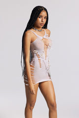 Bienvenida Cutout Rhinestone Pearl Mini Dress