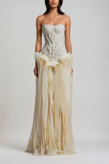 Blerta Strapless Corset Mesh Maxi Dress