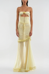 Blodeuedd Cutout Mesh Corset Maxi Dress