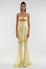 Blodeuedd Cutout Mesh Corset Maxi Dress