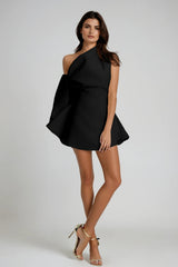 Boadicea One Shouder Lace Up Mini Dress In Black