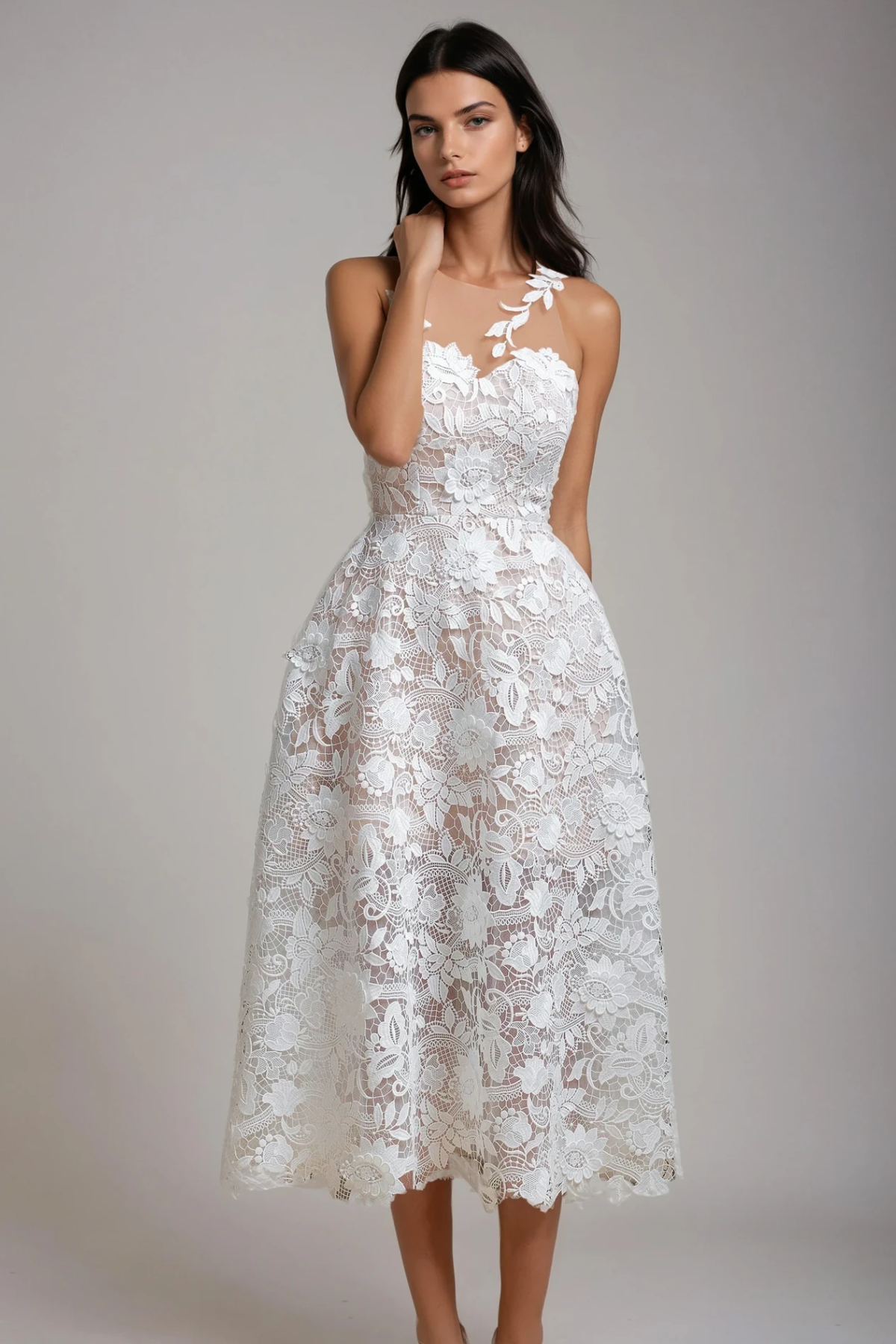 Bodie Floral Lace Midi Dress