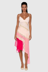Bose Lace Patchwork Asymmetric Midi Dress