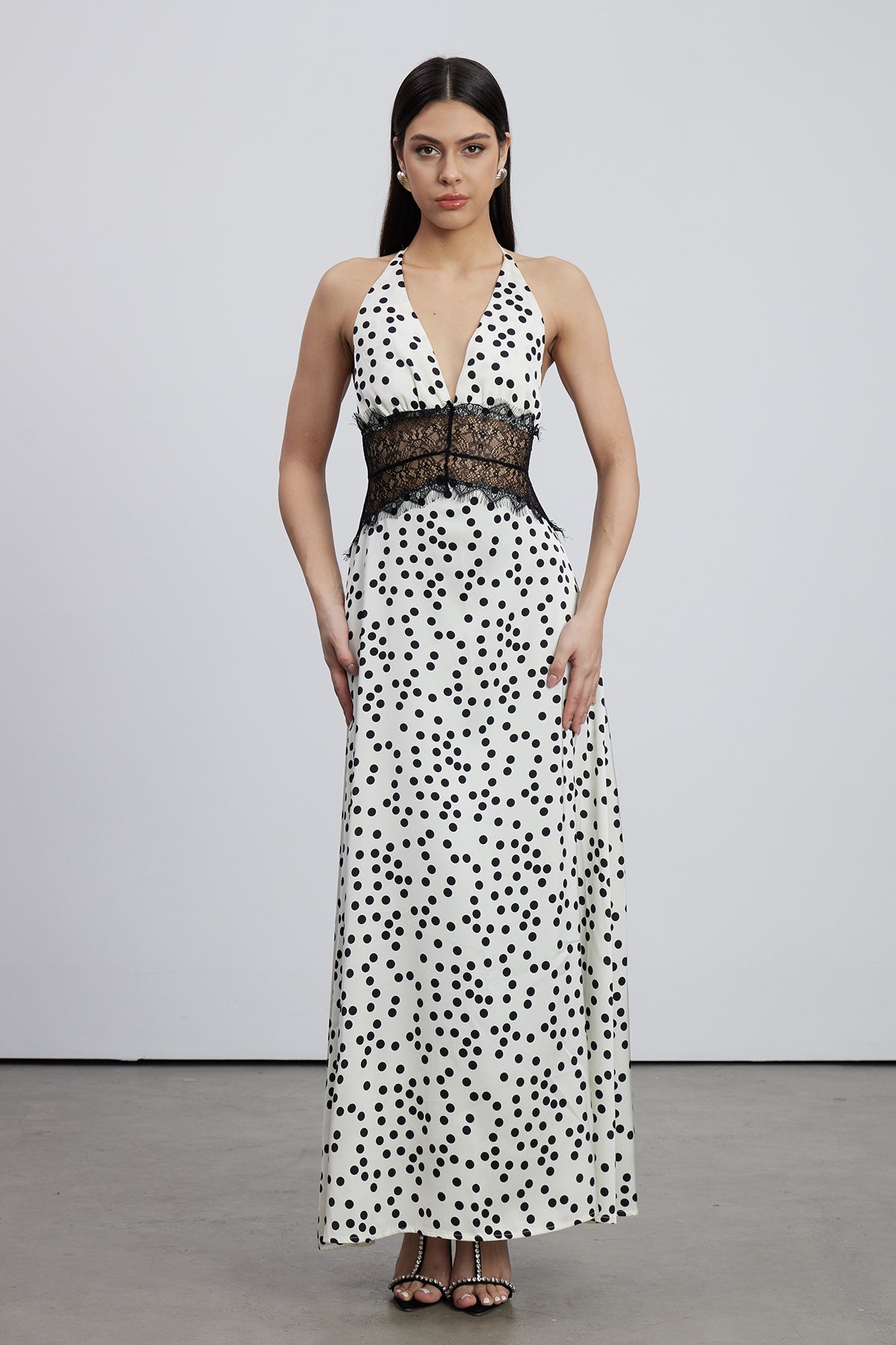 Bowie Lace Plunge Dot Maxi Dress