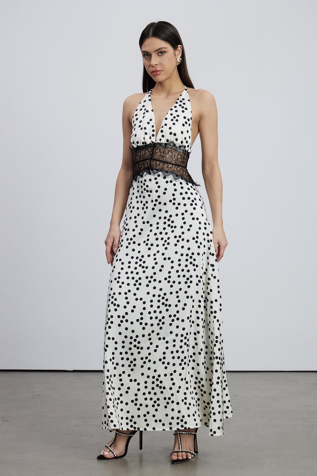Bowie Lace Plunge Dot Maxi Dress