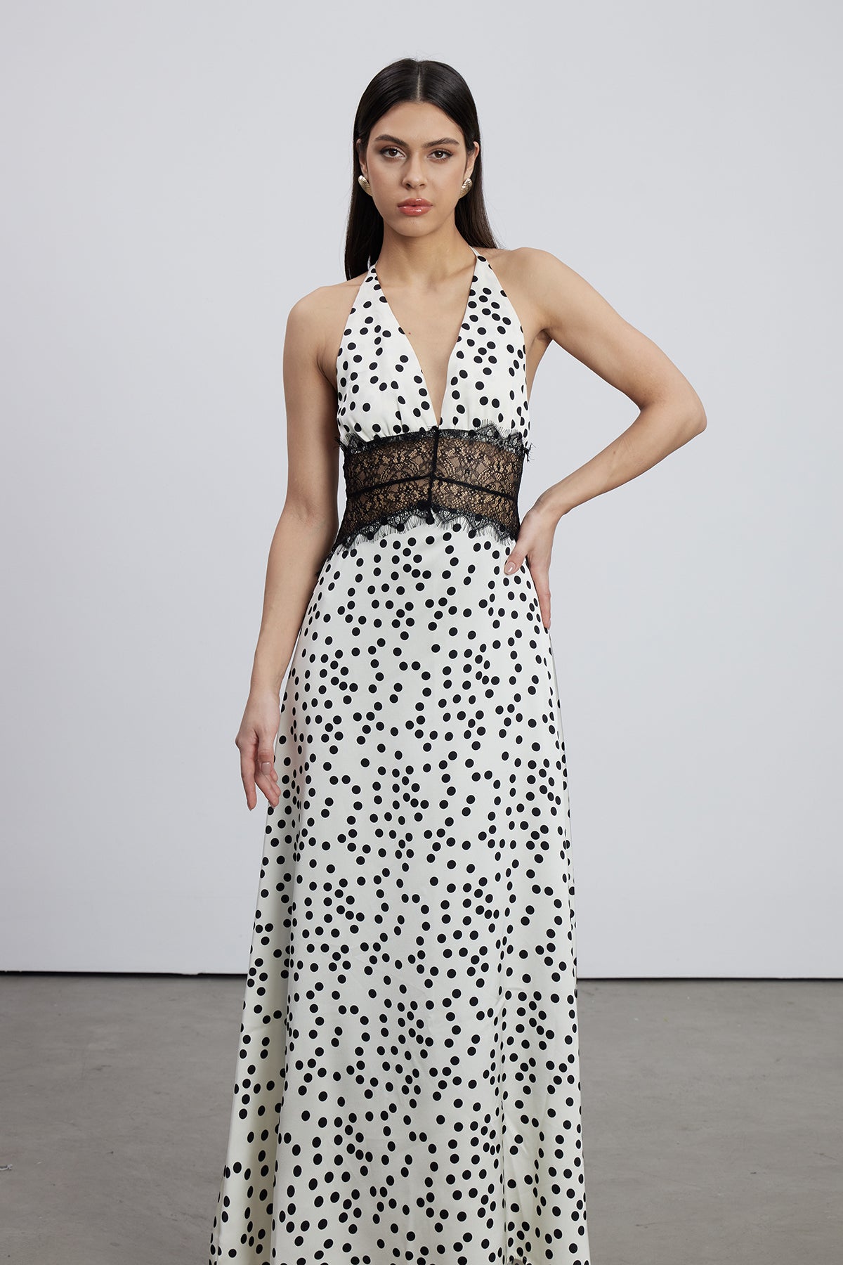 Bowie Lace Plunge Dot Maxi Dress