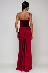 Boyan Mesh Ruch Maxi Dress In Red
