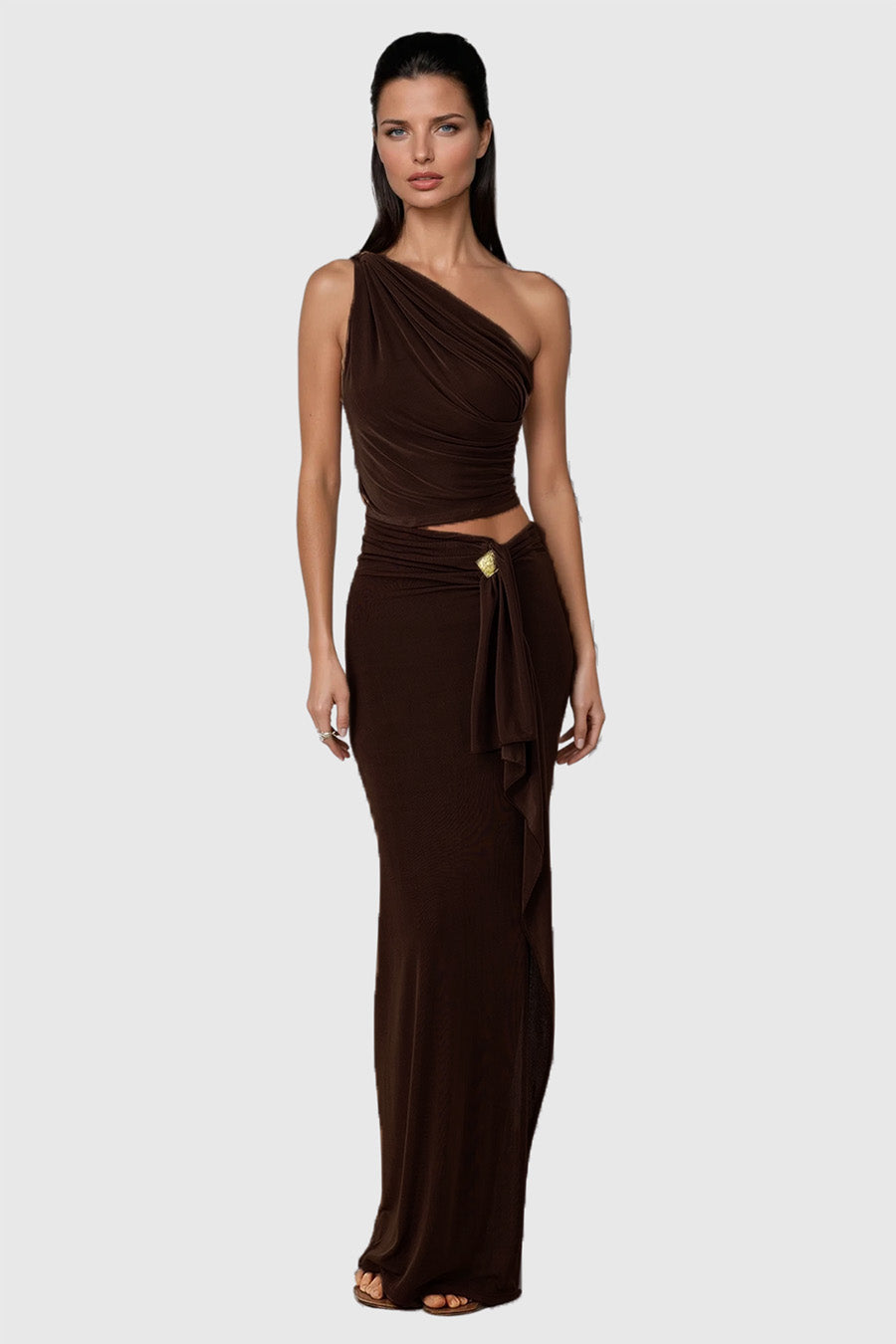 Brahma Ruch One Shouder Split Skirt Set
