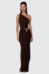 Brahma Ruch One Shouder Split Skirt Set