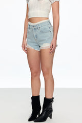 Caecilius Lace Denim Shorts In Blue