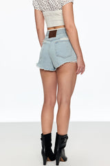 Caecilius Lace Denim Shorts In Blue