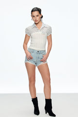 Cainan Dot Knit Flower Top