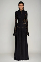 Caesarius Embroidered Ruch Lace Maxi Dress In Black