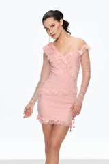 Cahid Mesh Dot Ruch Mini Dress