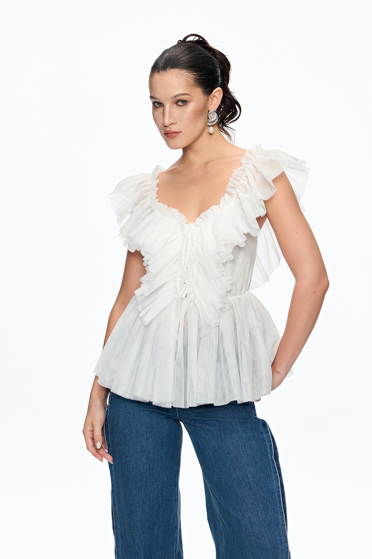 Caitlin Plunge Ruch Mesh Top