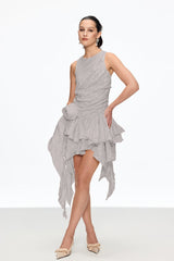 Caleb Flower Ruch Asymmetric Mini Dress In Grey