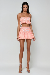 Calogera Cutout Embellished Ruch Skirt Set In Pink