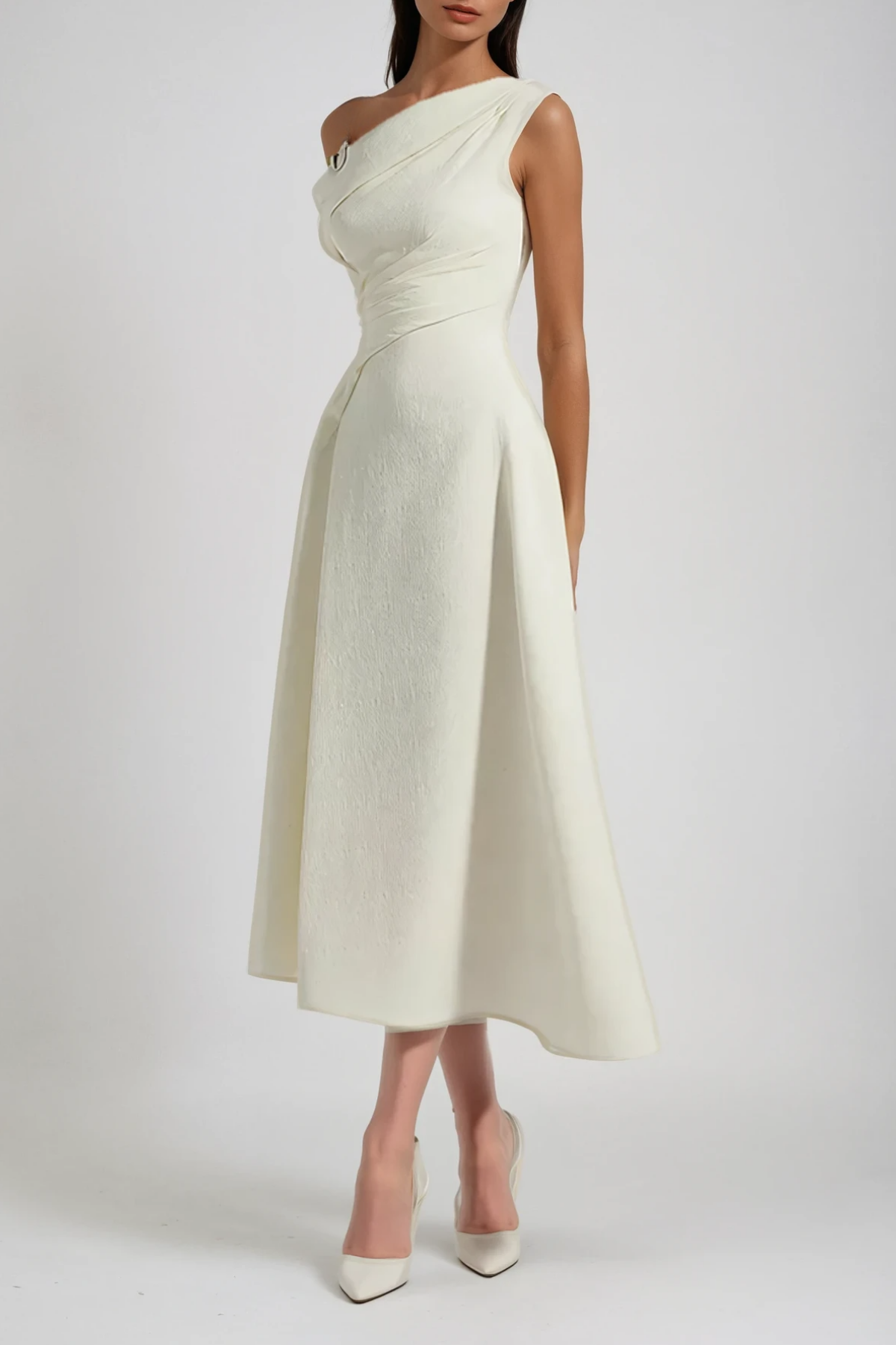 Cambyses One Shouder Ruch Midi Dress