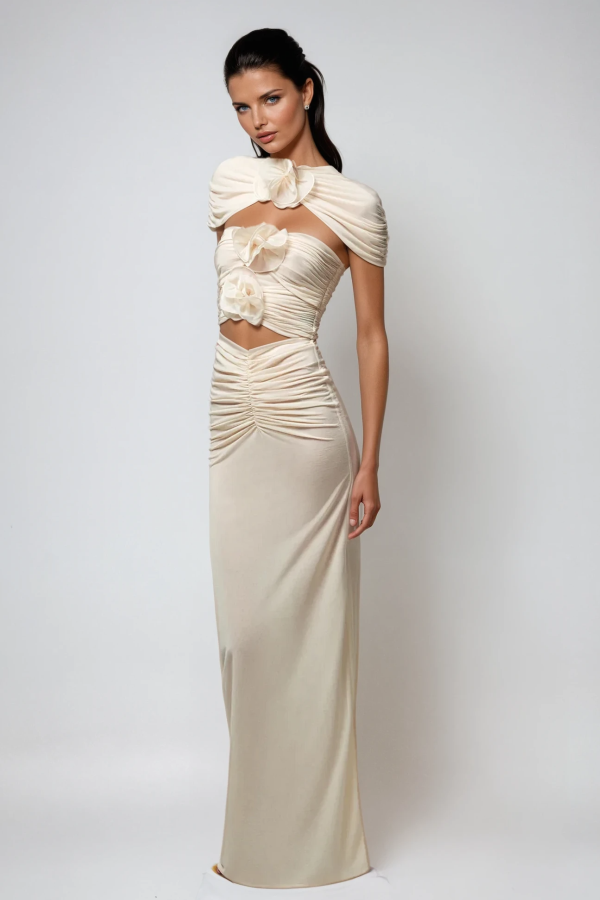 Carmelo Flower Ruch Cutout Skirt Set