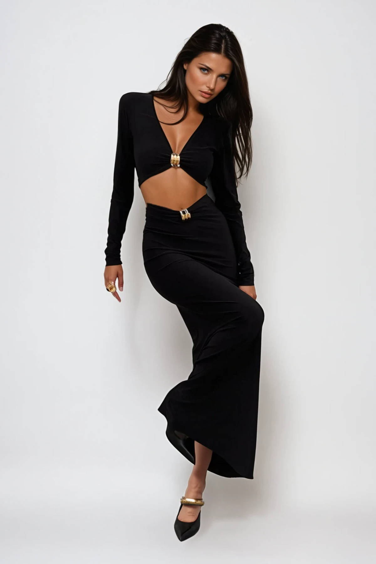 Carmen Cutout Long Sleeve Bandage Maxi Dress