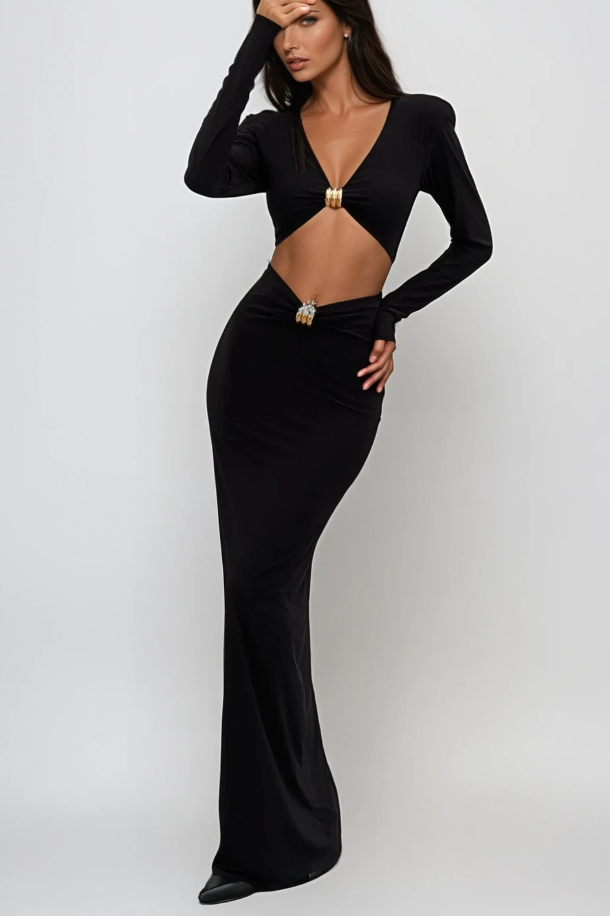 Carmen Cutout Long Sleeve Bandage Maxi Dress