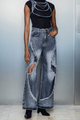 Cas Cutout Deconstruct Fringe Jeans In Black