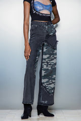 Casper Camouflage Print Asymmetric Jeans