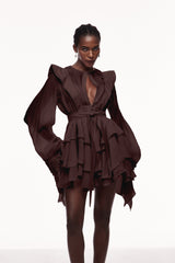 Celsus Ruffle Cutout Mini Dress In Brown