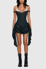 Ceyhun Grid Fringe Spaghetti Mini Dress
