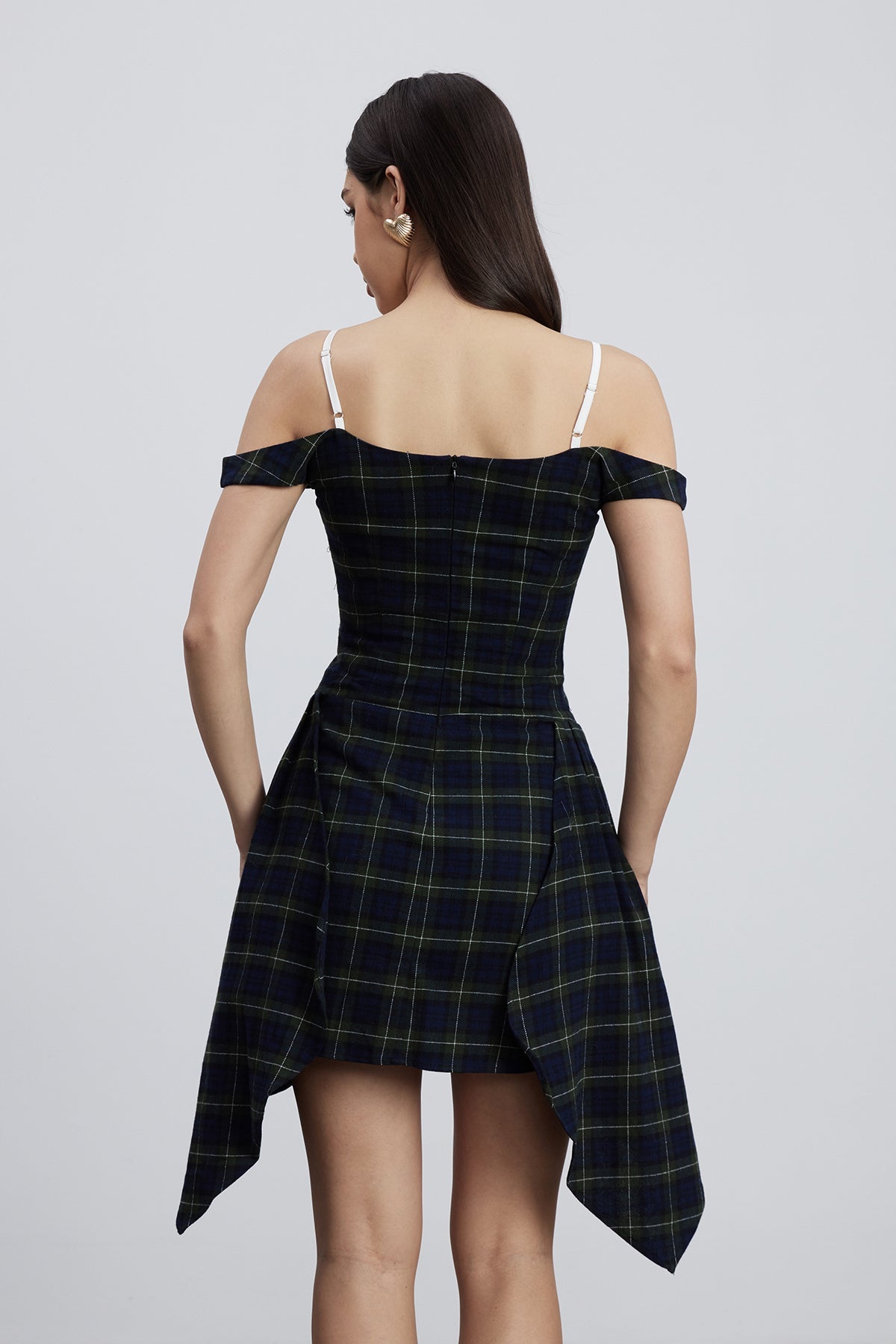 Ceyhun Grid Fringe Spaghetti Mini Dress