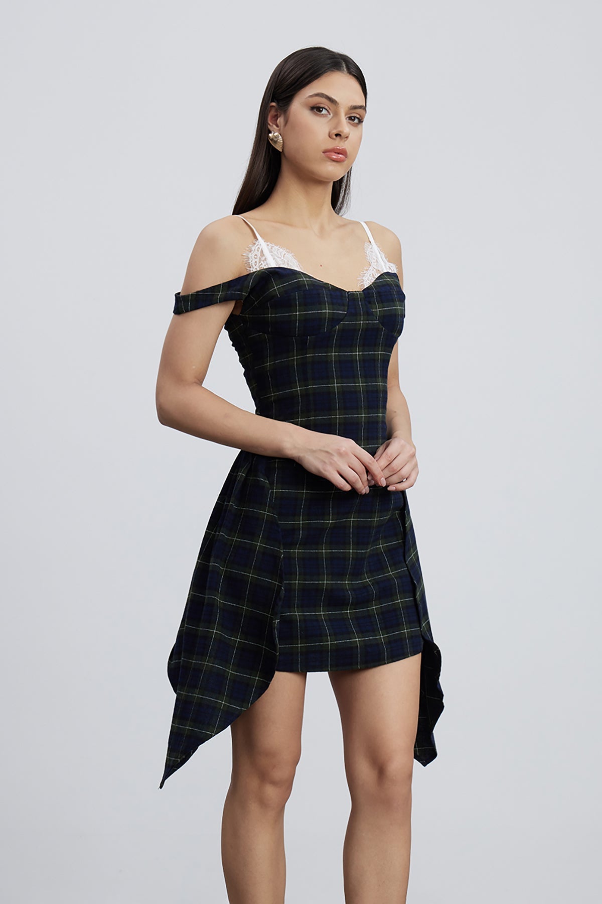 Ceyhun Grid Fringe Spaghetti Mini Dress