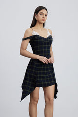 Ceyhun Grid Fringe Spaghetti Mini Dress