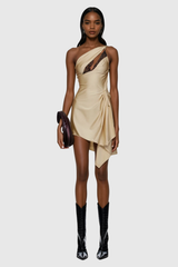 Chinonso One Shouder Cutout Lace Satin Mini Dress