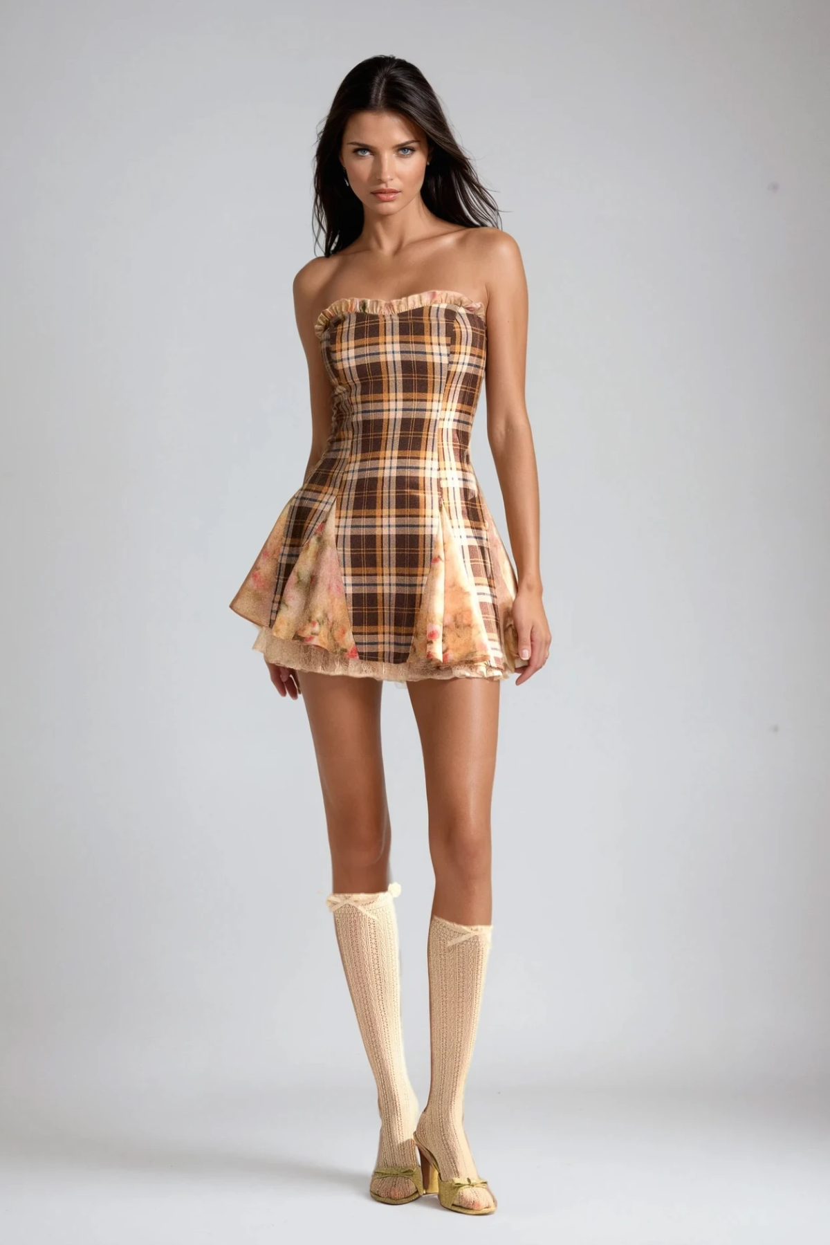Chinyelu Strapless Grid Floral Mini Dress