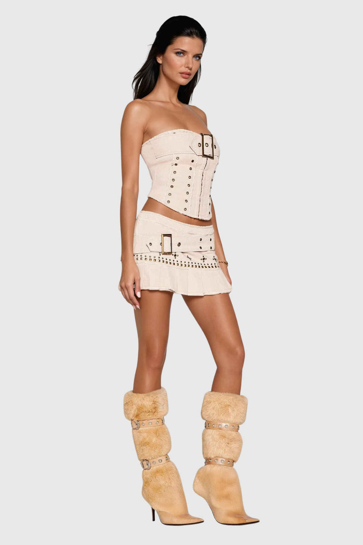 Ciannait Embellished Buckle Skirt Set