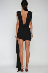 Claritia Cowl Neck Fringe Mini Dress In Black