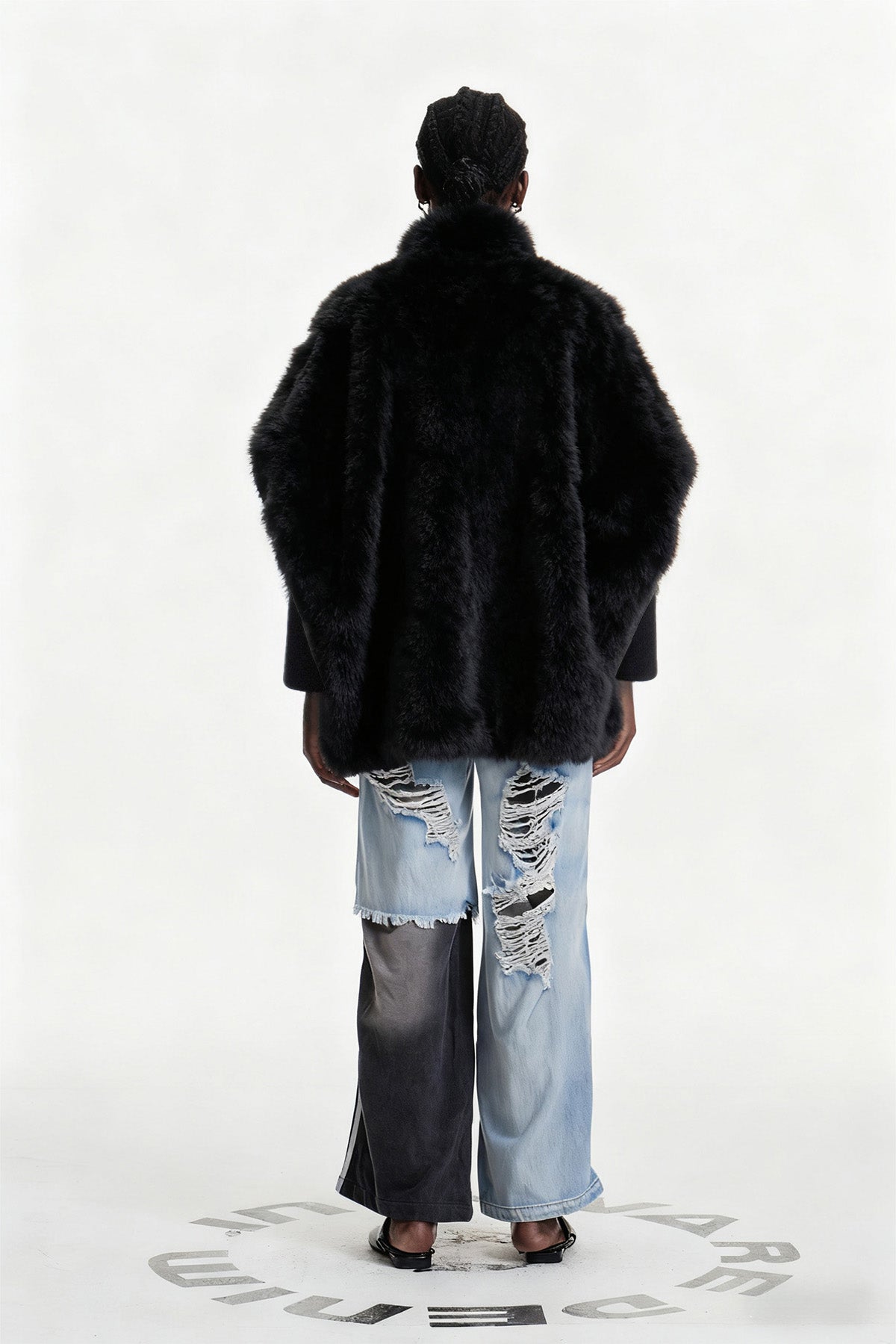 Edel Stand Collar Faux Fur Jacket In Black