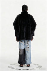 Edel Stand Collar Faux Fur Jacket In Black