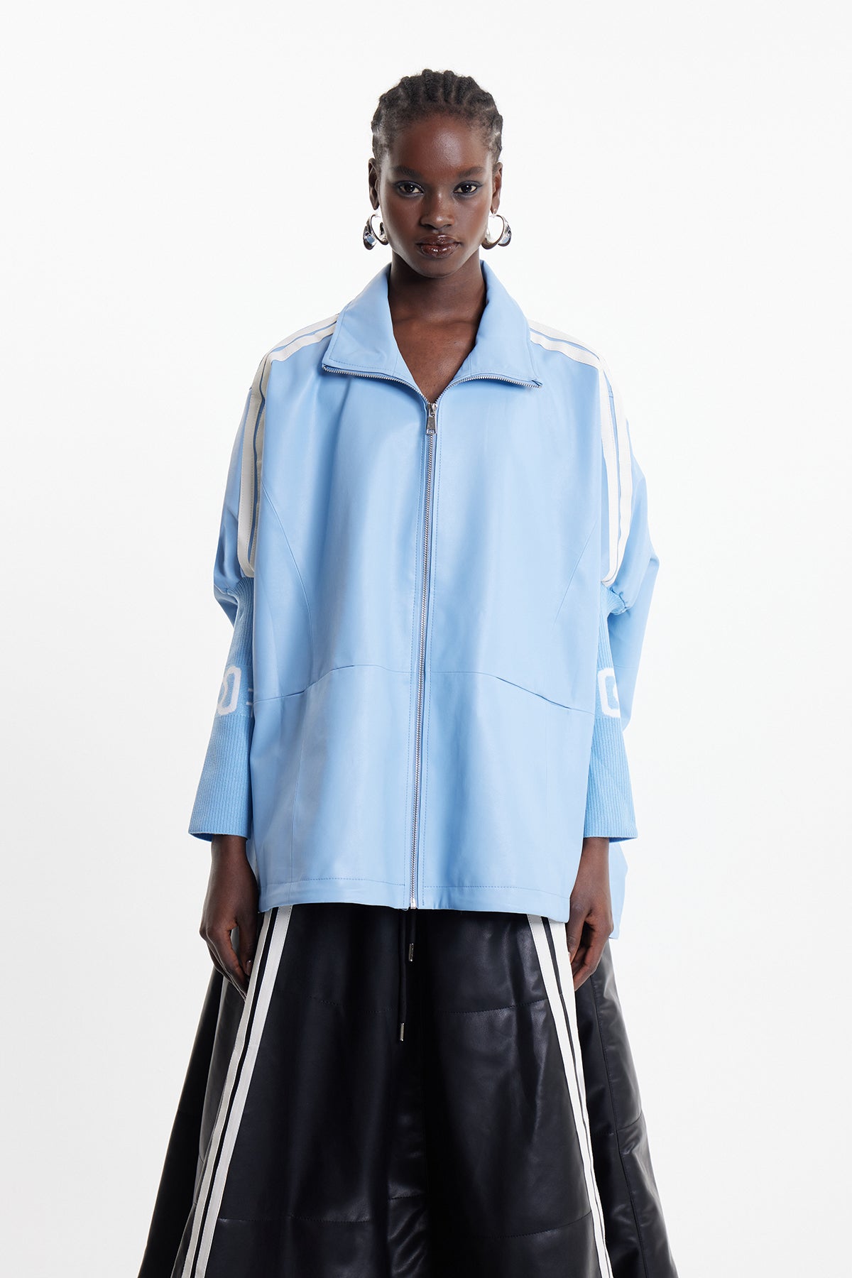 Condoleezza Stripe Leather Jacket In Blue