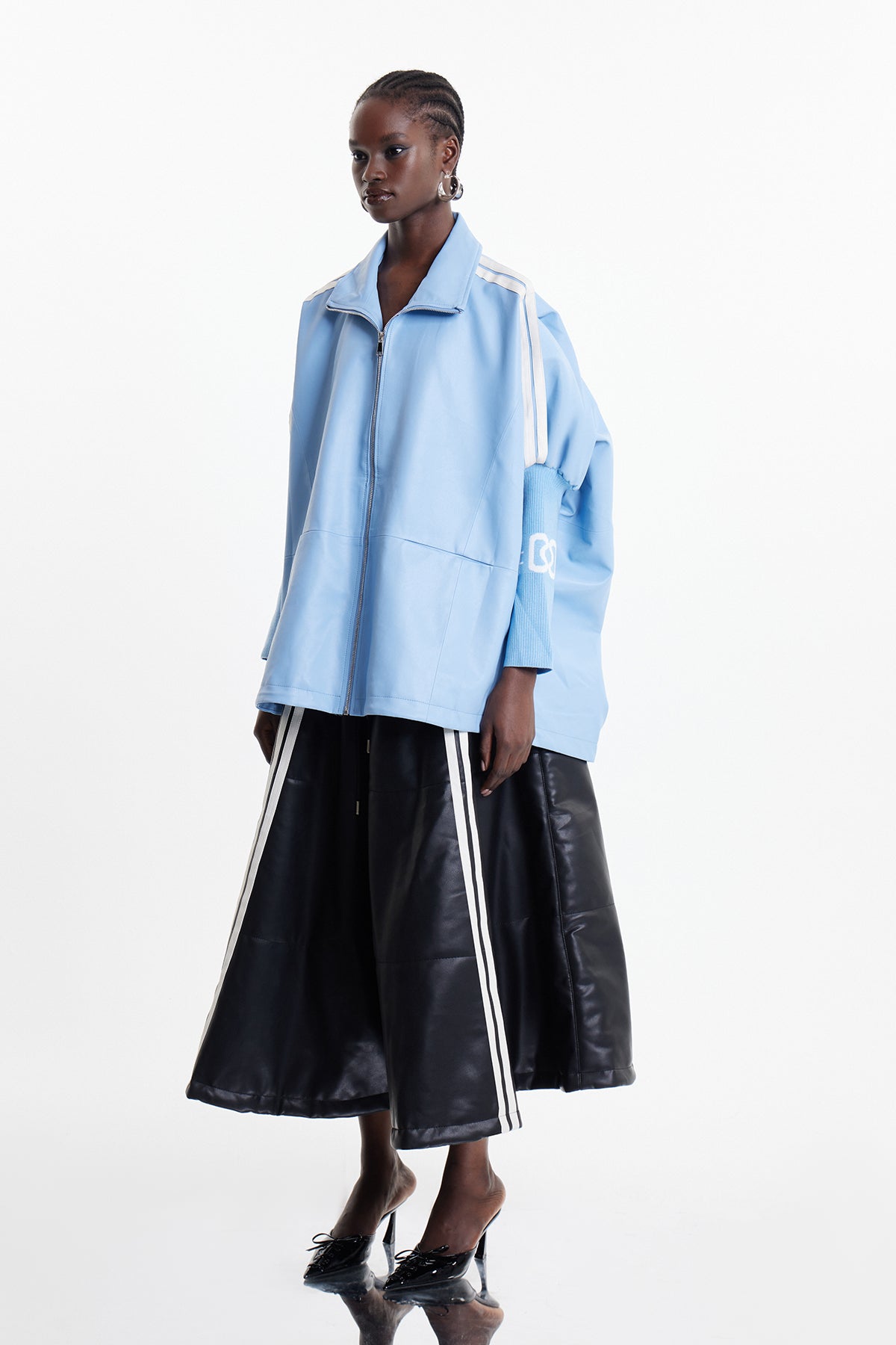 Condoleezza Stripe Leather Jacket In Blue