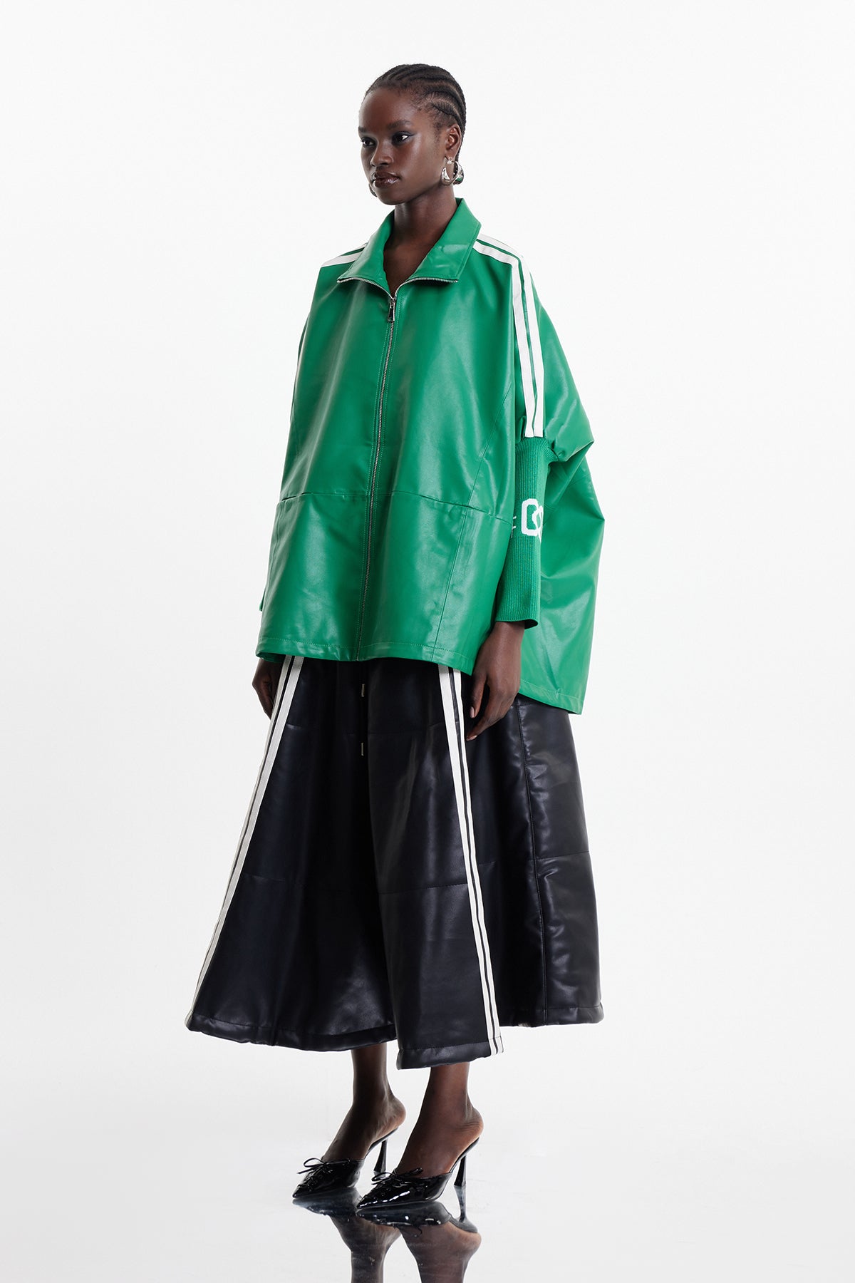 Condoleezza Stripe Leather Jacket In Green