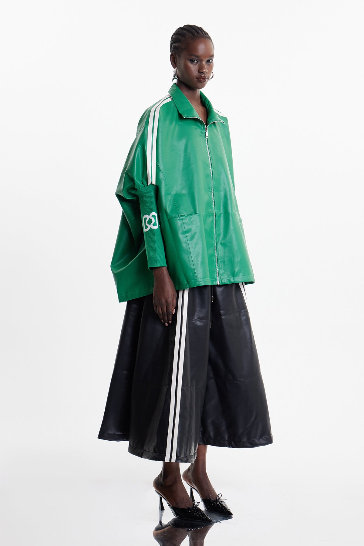 Condoleezza Stripe Leather Jacket In Green