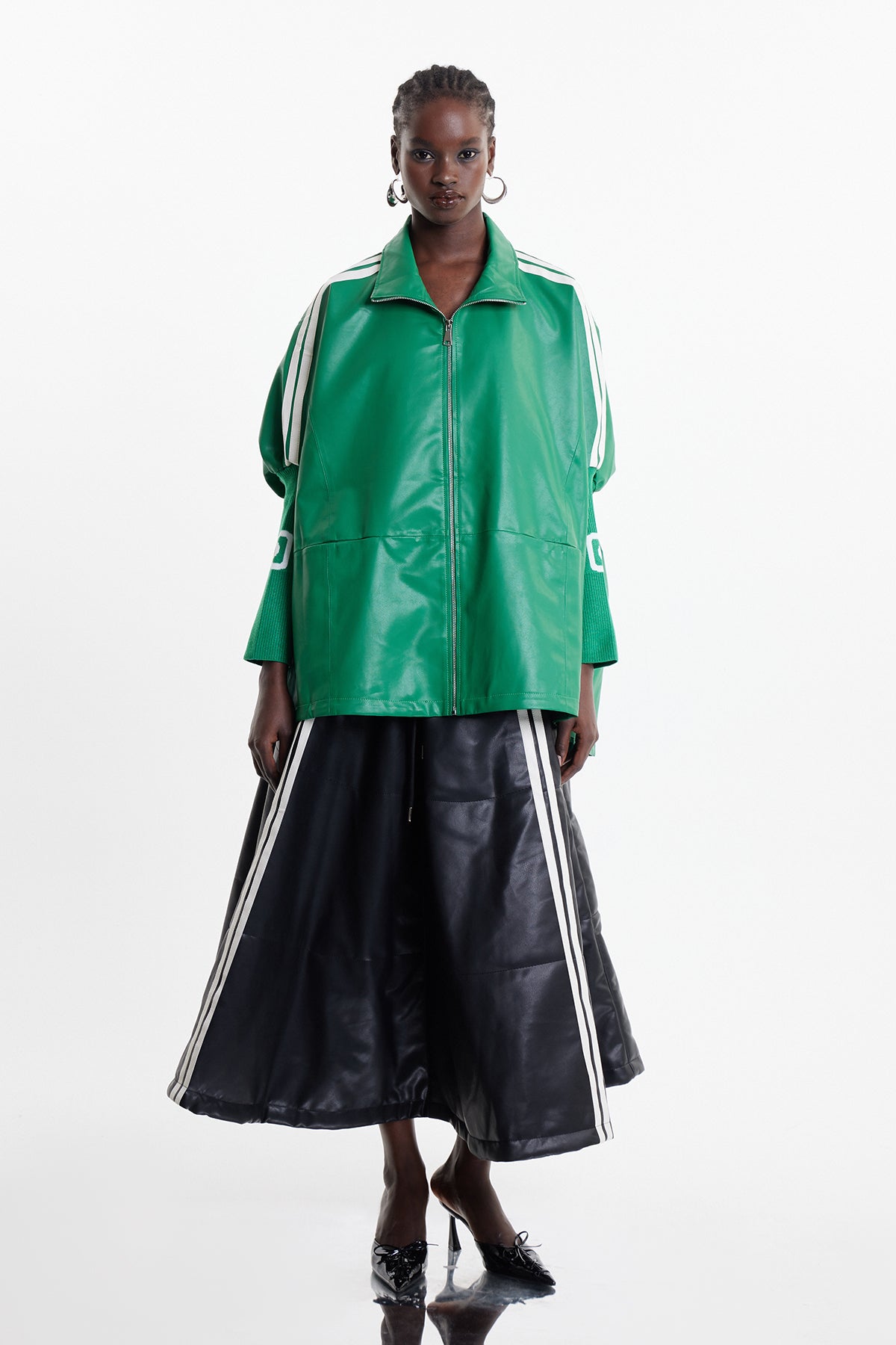 Condoleezza Stripe Leather Jacket In Green