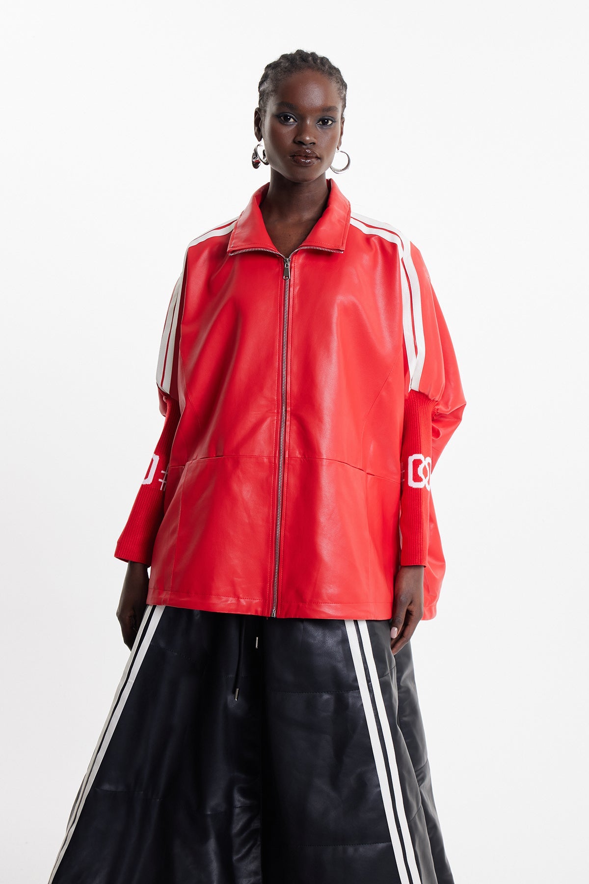 Condoleezza Stripe Leather Jacket In Red