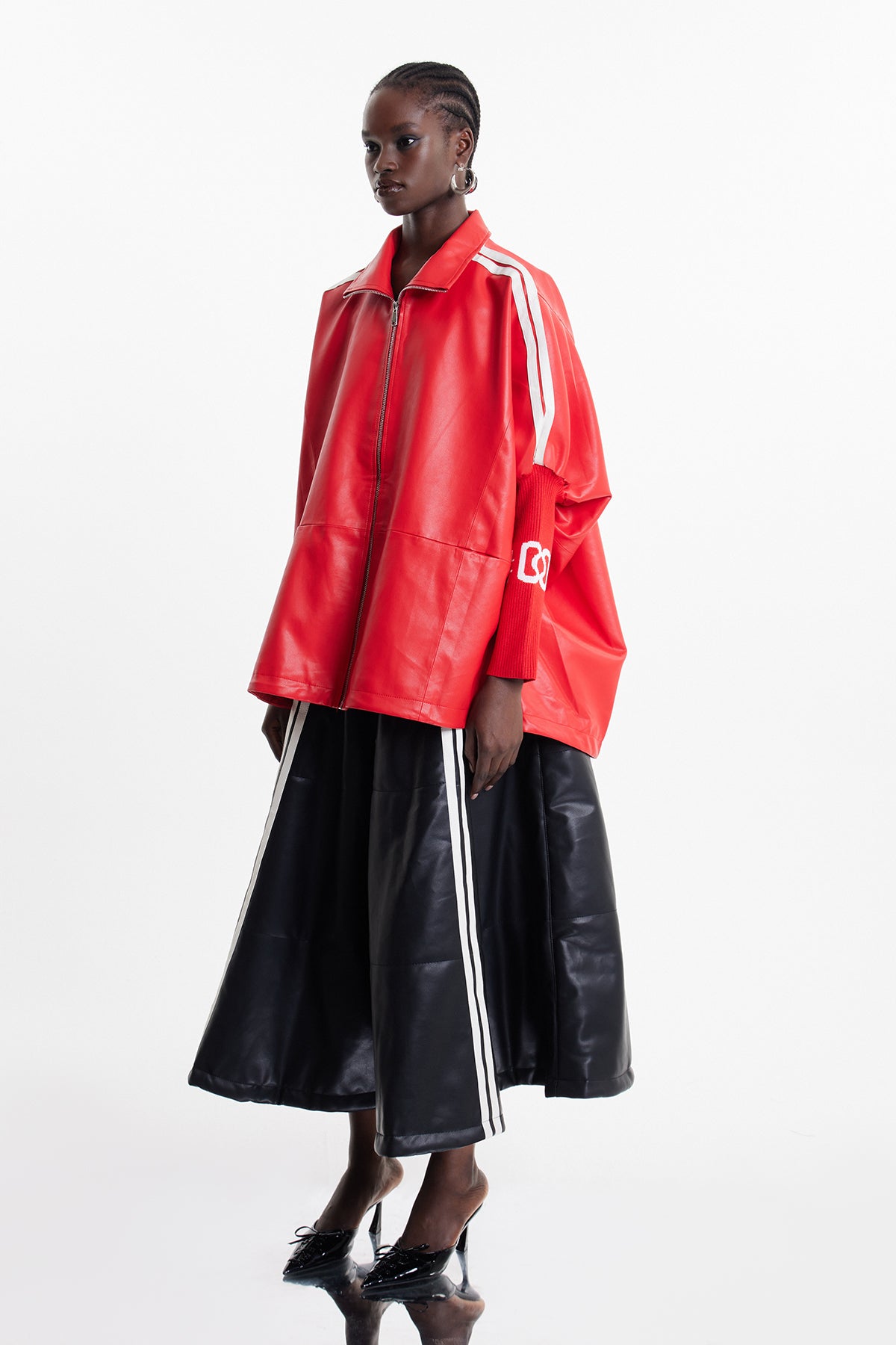 Condoleezza Stripe Leather Jacket In Red
