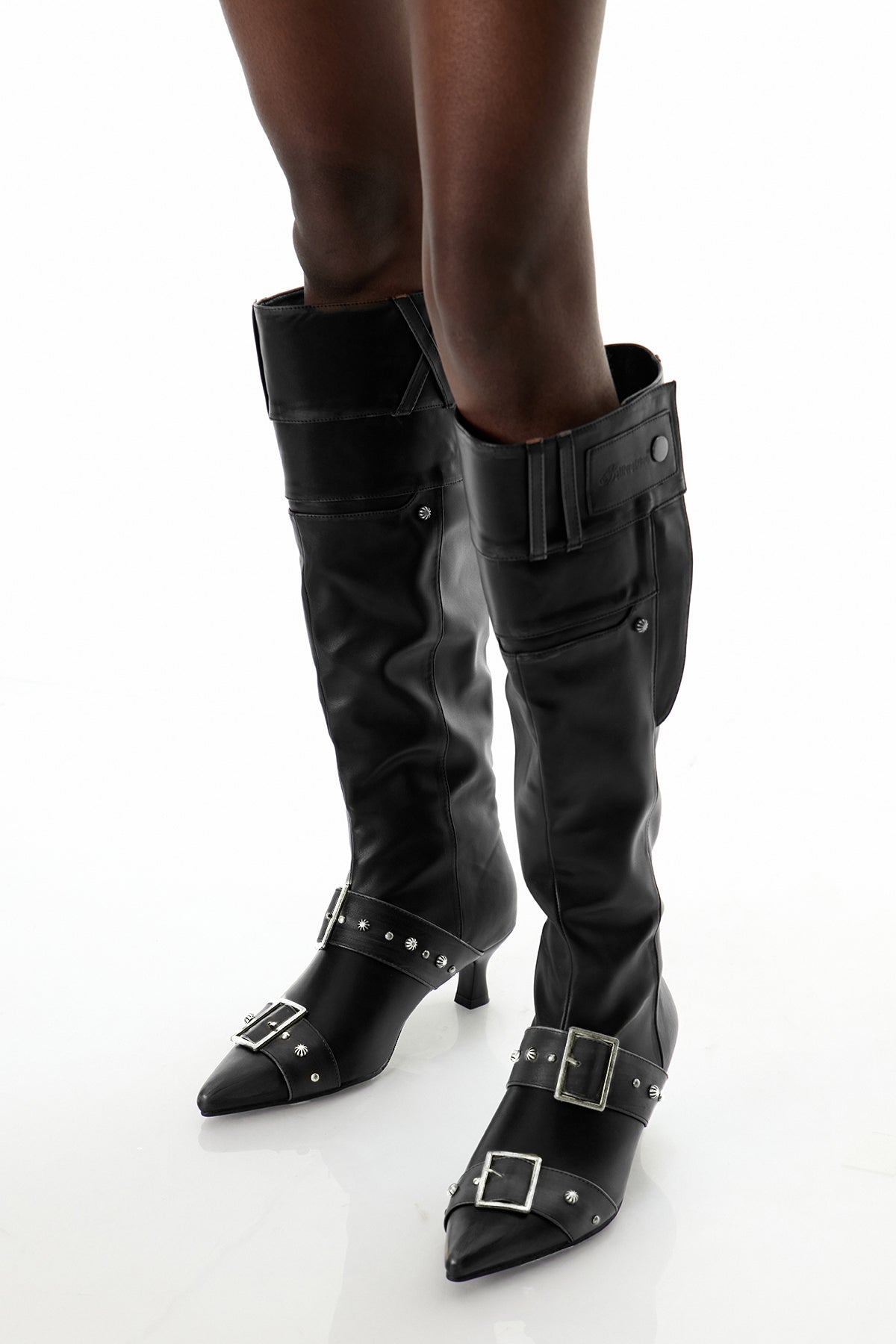 Dabid Embellished Leather Boots In Black