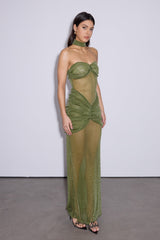 Daedalus Strapless Sequin Maxi Dress In Green