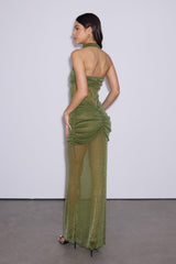 Daedalus Strapless Sequin Maxi Dress In Green