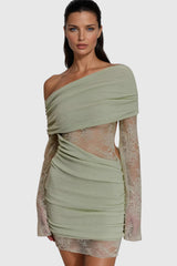 Dagrun Knit Ruch Lace Mini Dress