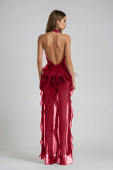 Damir Flower Backless Mesh Maxi Dress
